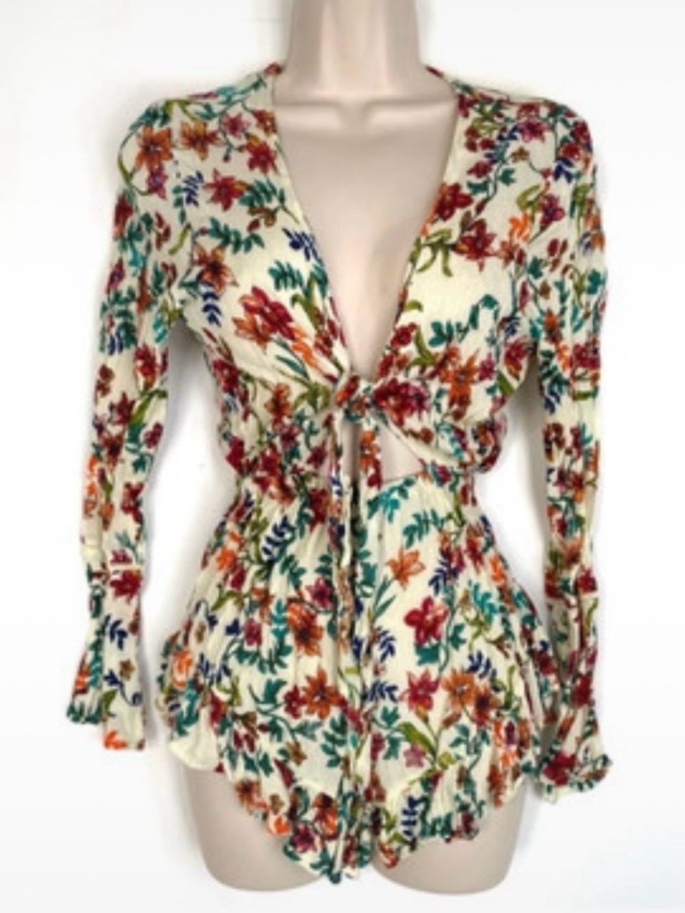 Anthropologie x RAGA Tie-Front Floral Blouse with Multicolor Print